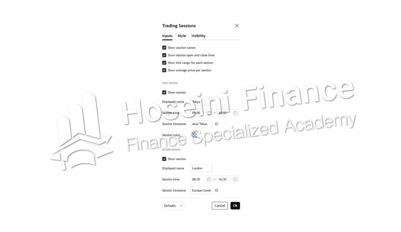 تب Input در اندیکاتور سشن تریدینگ ویو